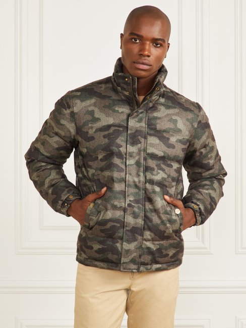 Guess Doudoune à Capuche Camou Chevrons Chiné