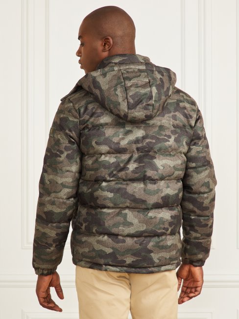 Guess Doudoune à Capuche Camou Chevrons Chiné
