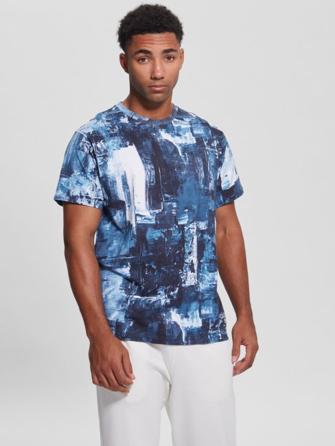 Eco Akim Tee Blue Paint Aop Print Guess