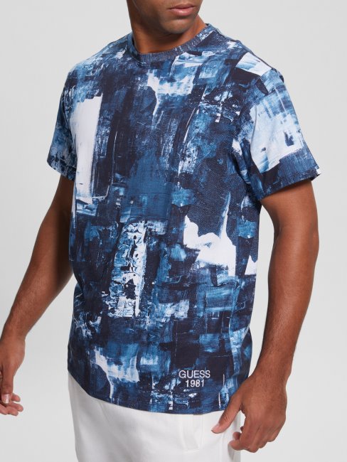 Eco Akim Tee Blue Paint Aop Print Guess