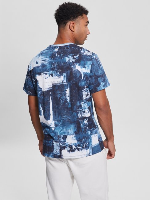 Eco Akim Tee Blue Paint Aop Print Guess