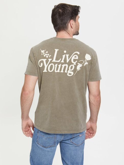 Tee Shirt Guess Multi Eco Live Young En Coquille De Noyer