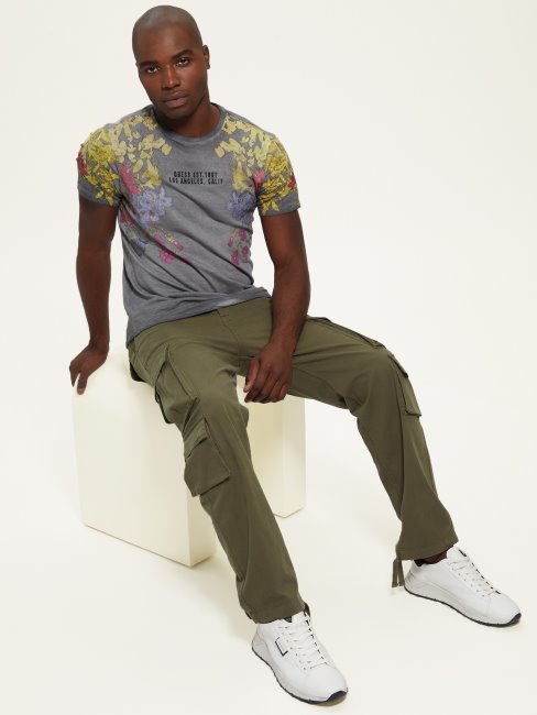 T-shirt à Logo Graphique Fleuri Délavé Multicolore Jet Black