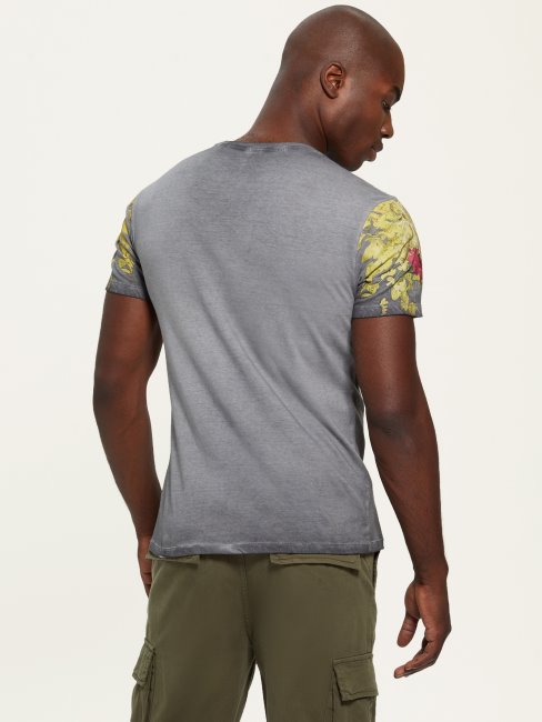 T-shirt à Logo Graphique Fleuri Délavé Multicolore Jet Black