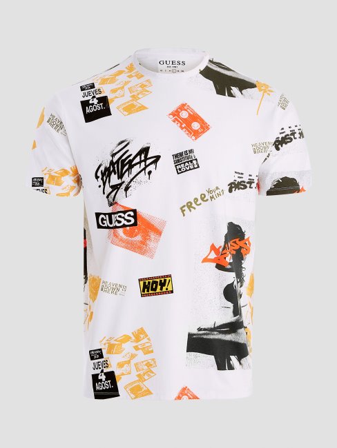Guess Urban City Collage Tee Blanc Pur Multi