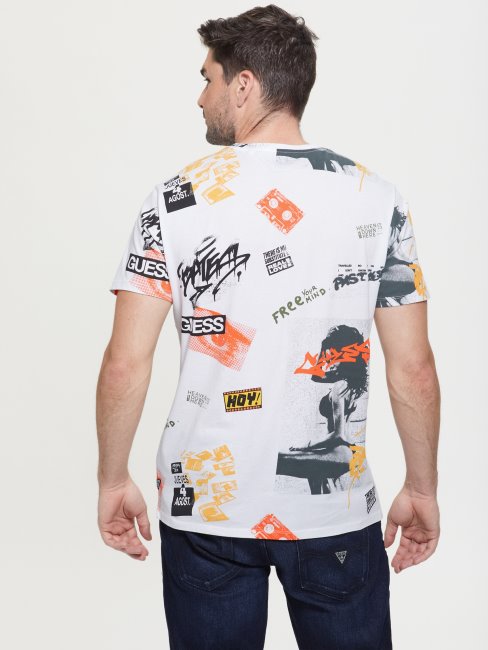 Guess Urban City Collage Tee Blanc Pur Multi