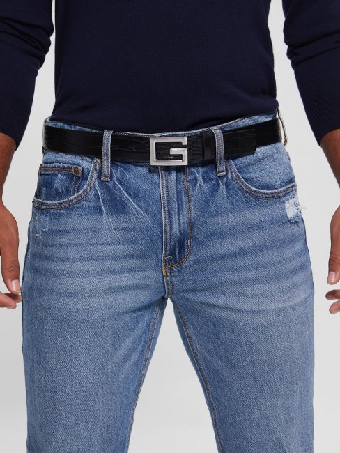 Guess Ceinture Noire Embossée Crocodile Calabria