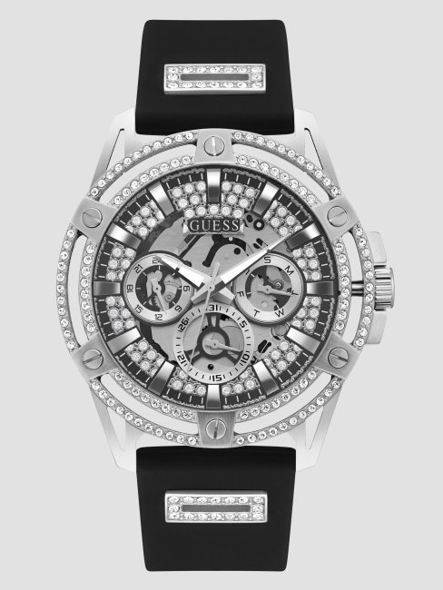 Montre Multifonction En Métal Argenté Et Silicone Noir Cut-through Guess Noir