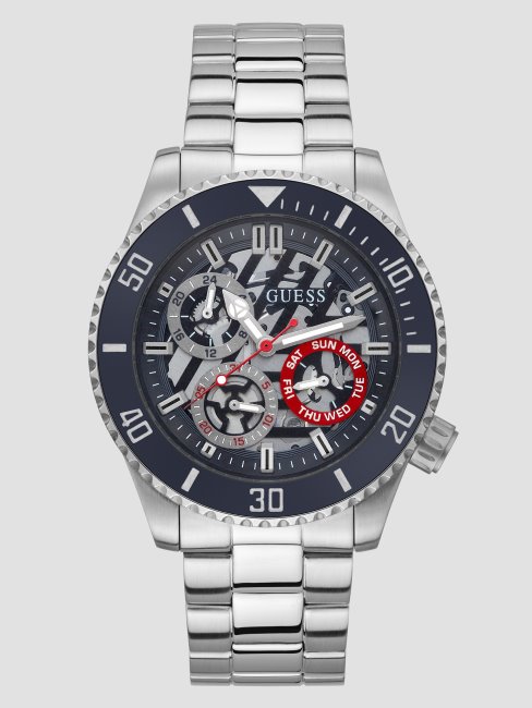 Montre Multifonction Guess Argentée Et Bleu Marine Argentée
