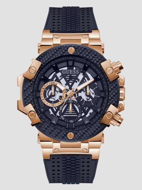 Montre Multifonctions En Silicone Perforé Bleu Marine Guess Noir