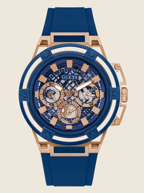 Montre Multifonction Bleu Et Or Rose Multi Guess