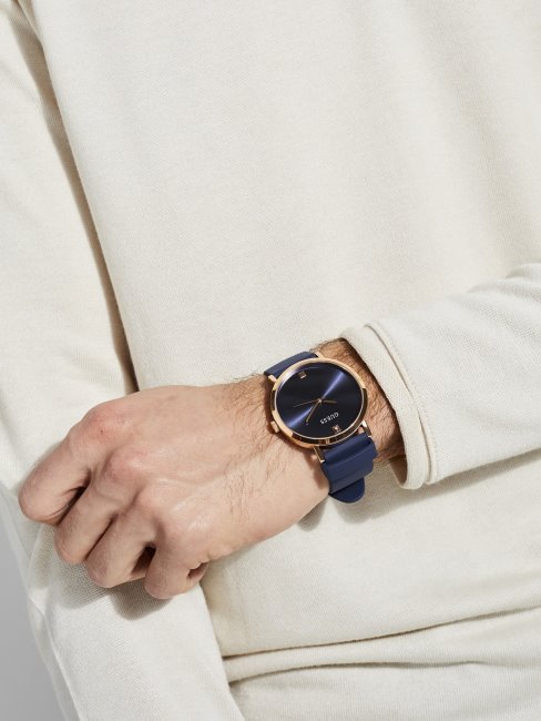 Montre Analogique Bleu Marine Et Or Rose Guess