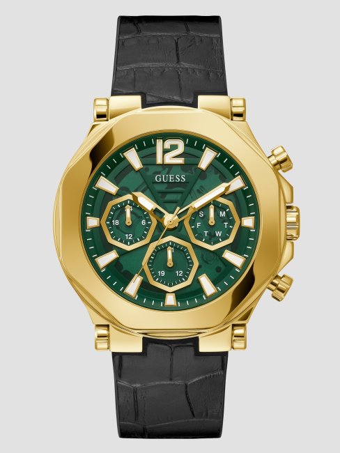 Montre Multifonction Noire Dorée Et Croco Noir Guess