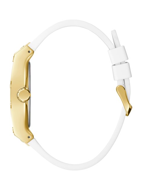 Montre Multifonction Rectangulaire Dorée Et Blanche Guess Blanc