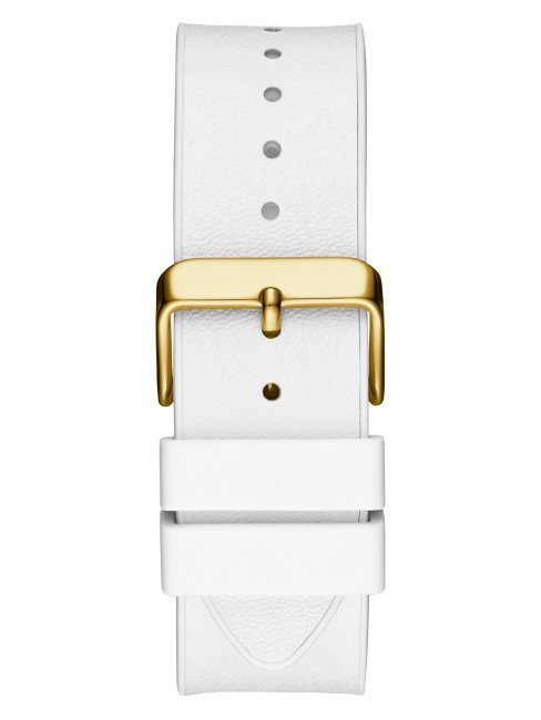 Montre Multifonction Rectangulaire Dorée Et Blanche Guess Blanc