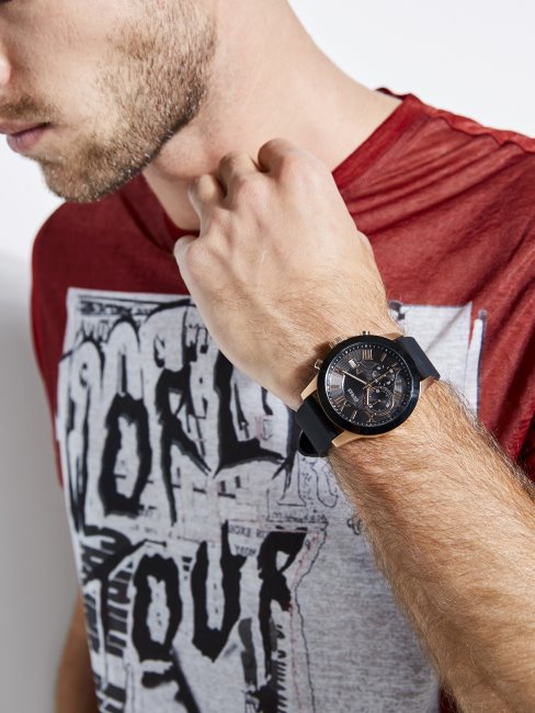 Montre Multifonction Noire Et Or Rose Black1 Guess