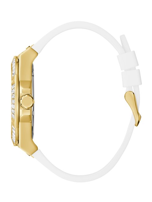Montre Multifonction Baguette Dorée Et Blanche White Guess