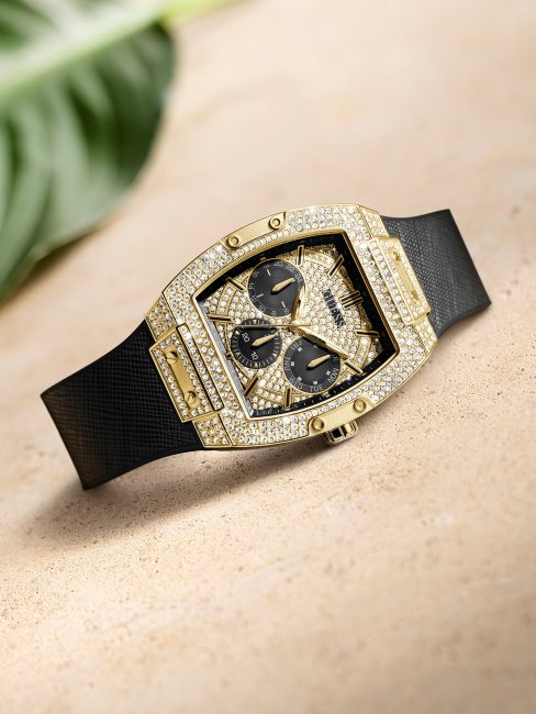 Montre Multifonction à Cristaux Dorés Guess Noir