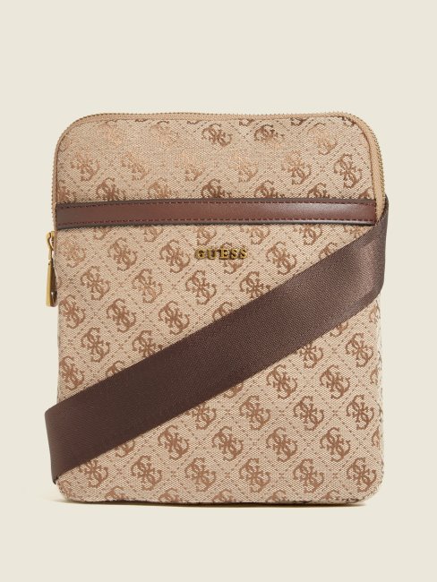 Sac à Bandoulière Plat En Jacquard Logo Guess Bambou