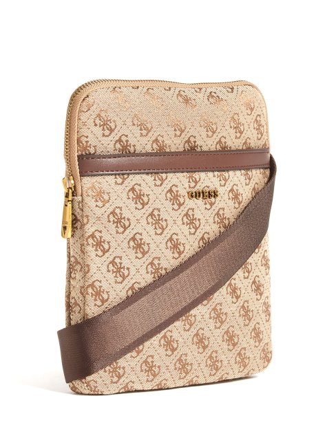 Sac à Bandoulière Plat En Jacquard Logo Guess Bambou