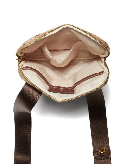 Sac à Bandoulière Plat En Jacquard Logo Guess Bambou