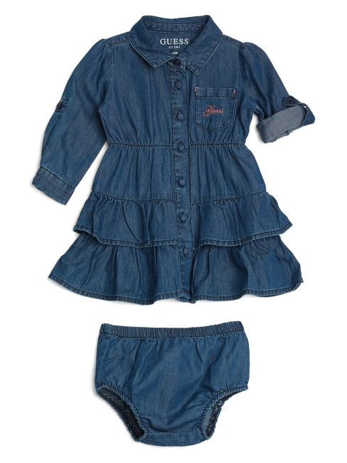 Guess Rinse Blue Night Wash Robe En Jean à Volants (3-24 Mois)