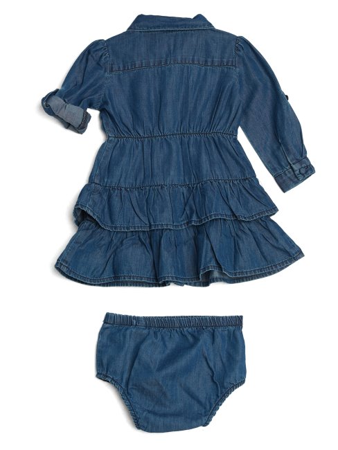 Guess Rinse Blue Night Wash Robe En Jean à Volants (3-24 Mois)