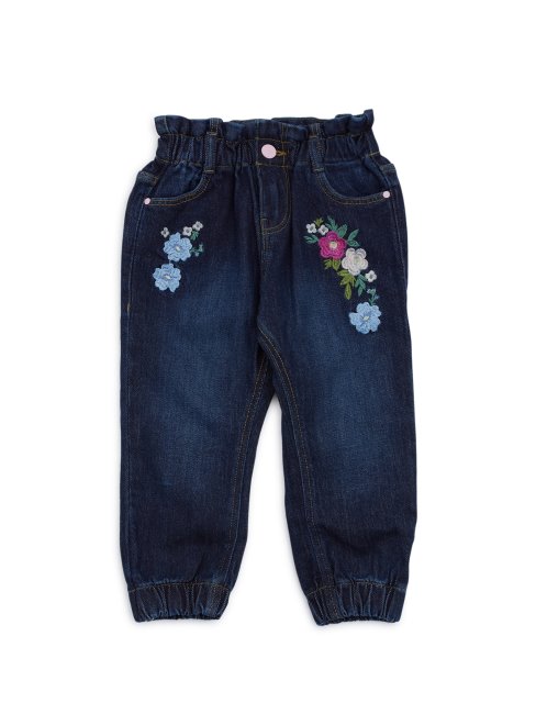 Guess Jean Paperbag Brodé (3m-7) Bleu Profond Avec Fleurs Wa
