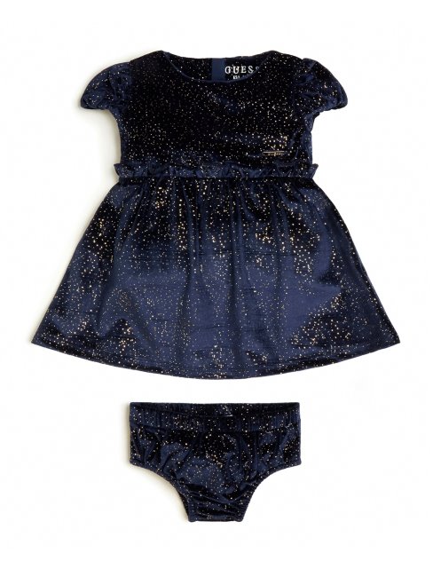 Robe Velours Pois Métallisés (0-24m) Bleu Secret Guess