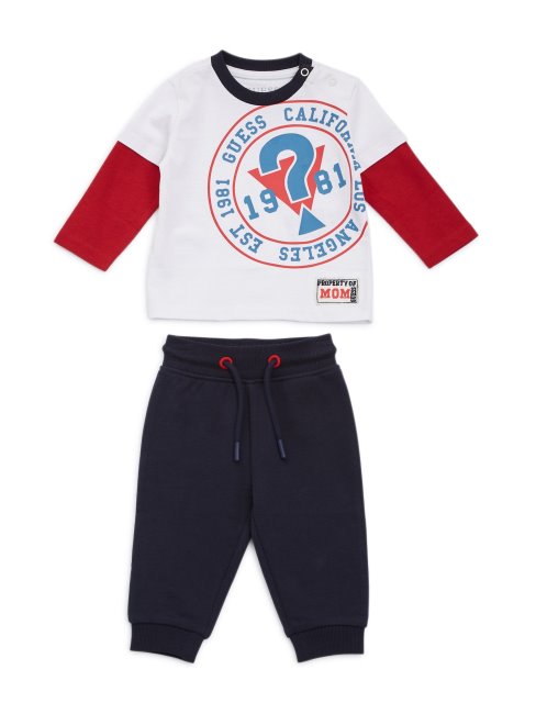 T-shirt Et Pantalon De Survêtement Guess Blanc Pur à Manches Longues Et Logo (0-24m)