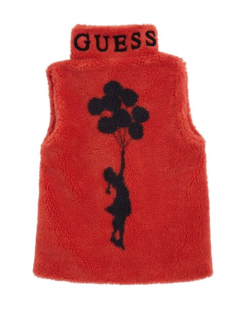 Guess Gilet En Fausse Fourrure Rouge Flamboyant Delia (enfants 7-16)