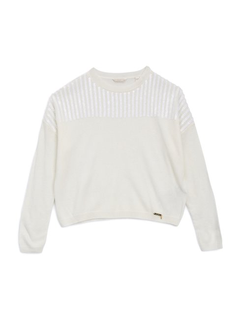 Pull à Sequins En Cachemire Mélangé Blanc Salé Guess (7-16)
