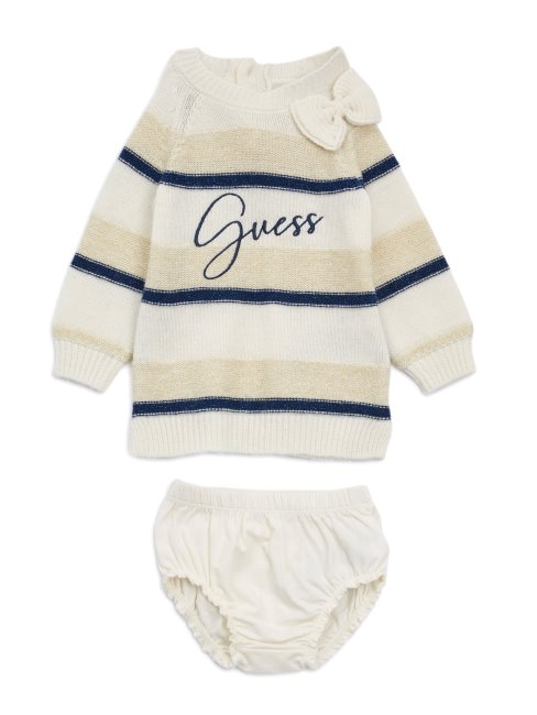 Guess Ensemble Robe Pull Mi-longue Peigne Blanc Et Or Clair (0-24m)