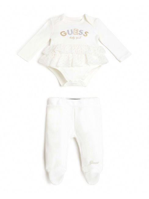 Ensemble Body Et Leggings Velours Et Tulle (0-24m) Guess Blanc Salé