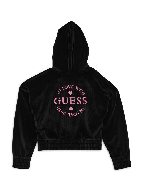 Veste En Velours Côtelé à Capuche Avec Logo Brodé (7-16) Guess Noir De Jais