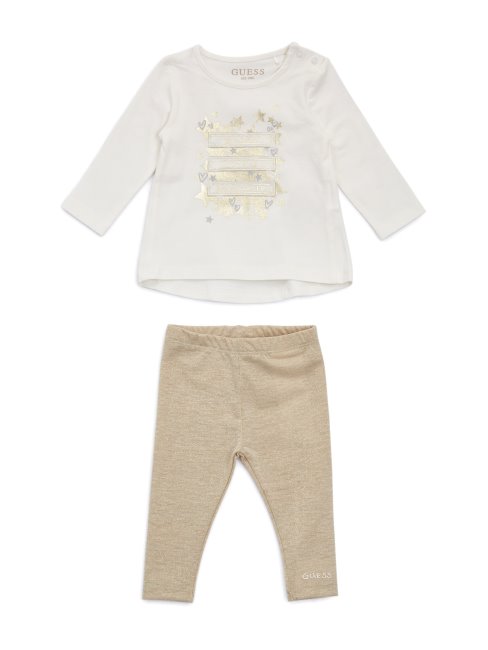 Ensemble T-shirt Métallisé Et Leggings (0-24m) Guess Blanc Salé