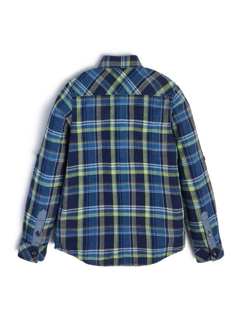 Guess Chemise à Manches Longues En Popeline à Carreaux Vert Indigo (7-16)