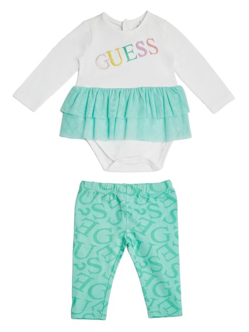 Guess Blanc Pur Ensemble Body à Volants Et Leggings Logo (3-12m)
