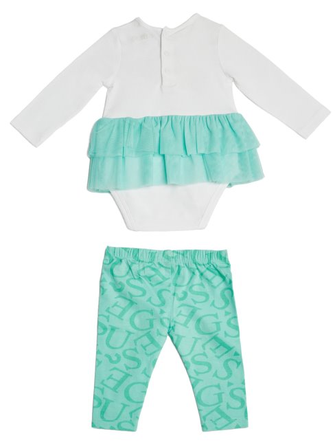 Guess Blanc Pur Ensemble Body à Volants Et Leggings Logo (3-12m)
