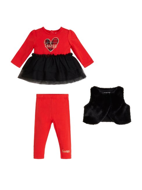 Ensemble T-shirt Et Leggings En Tulle Avec Gilet En Fausse Fourrure (0-24m) Noir De Jais Guess