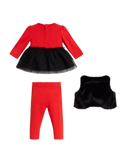 Ensemble T-shirt Et Leggings En Tulle Avec Gilet En Fausse Fourrure (0-24m) Noir De Jais Guess