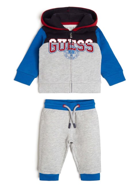 Combo Top Et Pantalon Actif à Capuche Gris Clair Et Rouge (0-24m) Guess