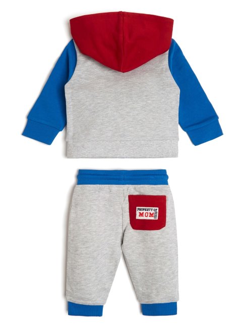 Combo Top Et Pantalon Actif à Capuche Gris Clair Et Rouge (0-24m) Guess