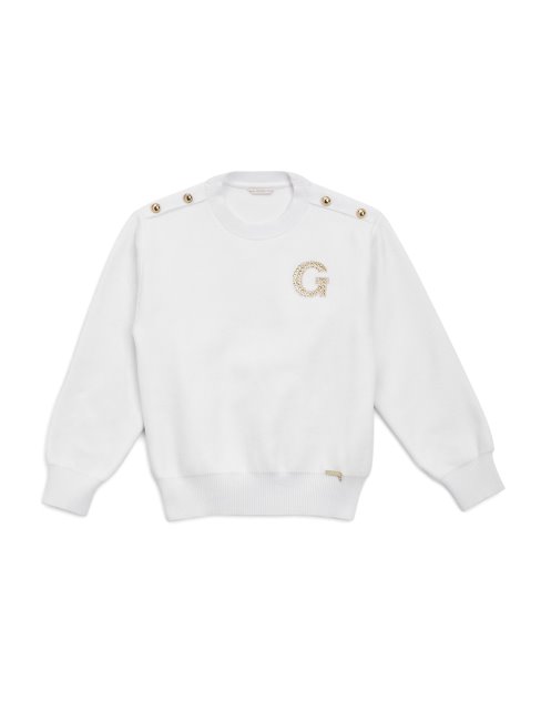 Pull Blanc Sel Patch Logo Strass (7-16) Guess