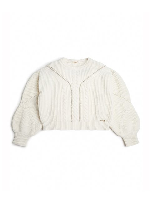 Pull En Maille Torsadée (7-16) Guess Blanc Salé