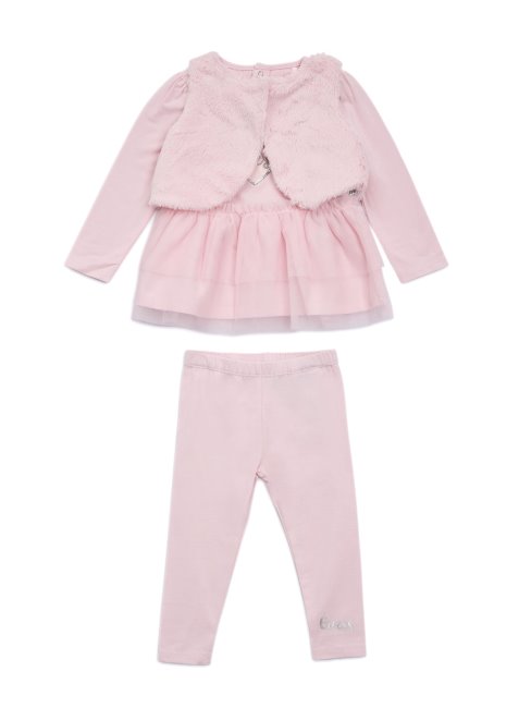 Guess Ballet Rose Gilet En Fausse Fourrure Ensemble Tee-shirt Et Leggings (0-24m)