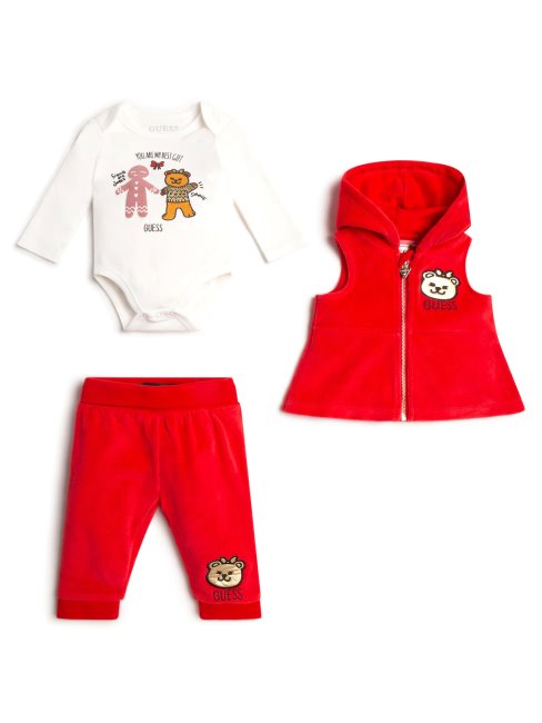 Guess Teddy Bear Vacances Gilet Body Et Pantalon De Jogging (0-24m) Brillant Berry