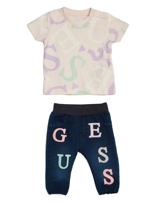 Ensemble Violet Avec T-shirt Et Pantalon En Jean à Logo G (3-24 Mois) Guess