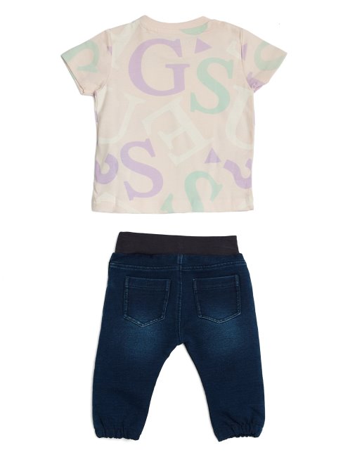 Ensemble Violet Avec T-shirt Et Pantalon En Jean à Logo G (3-24 Mois) Guess