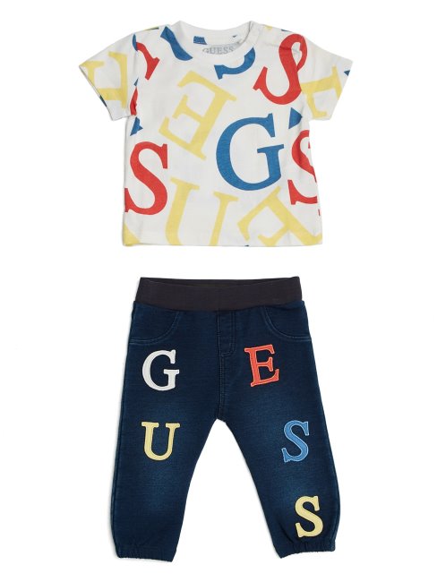Ensemble T-shirt Logo Et Pantalon Denim (3-24m) Guess White Allover G
